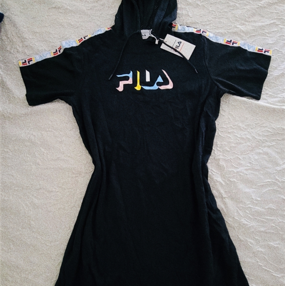 Black Fila Hooded Mesh Sleeve Tshirt Dress